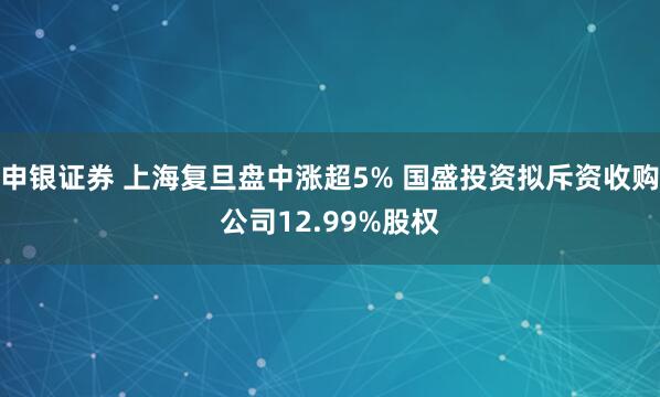 申银证券 上海复旦盘中涨超5% 国盛投资拟斥资收购公司12.99%股权